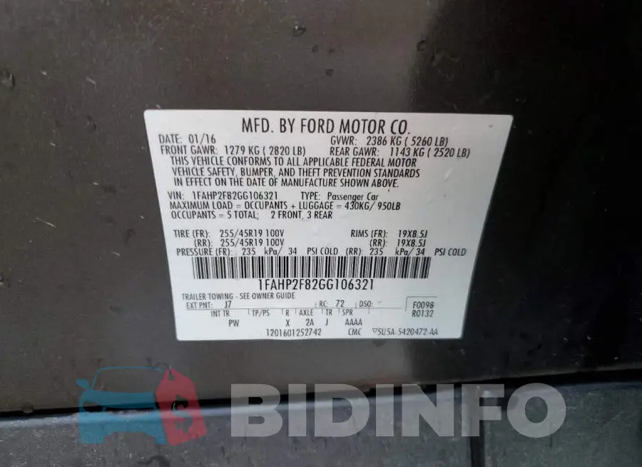 1FAHP2F82GG106321 Photo# 12