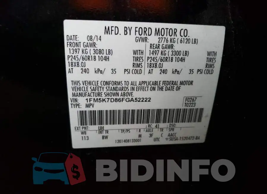 1FM5K7D86FGA52222 Photo# 13