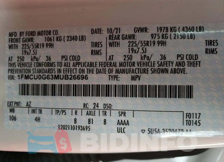 1FMCU0G63MUB26696 Photo# 13