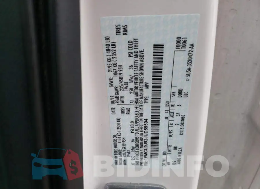 1FMCU9J92JUD55504 Photo# 12