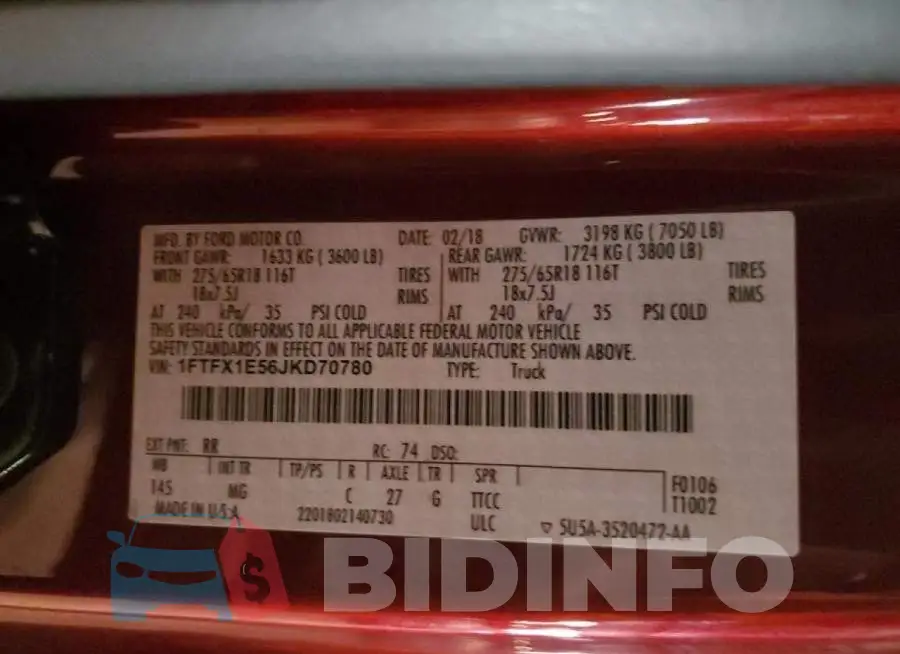 1FTFX1E56JKD70780 Photo# 12