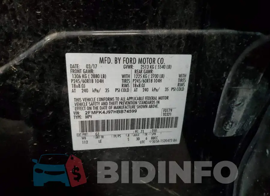 2FMPK4J97HBB74599 Photo# 13
