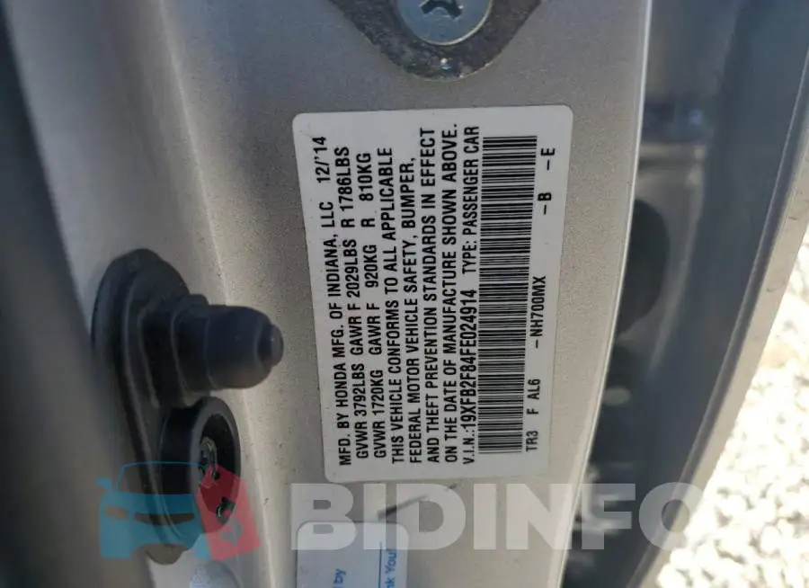 19XFB2F84FE024914 Photo# 12