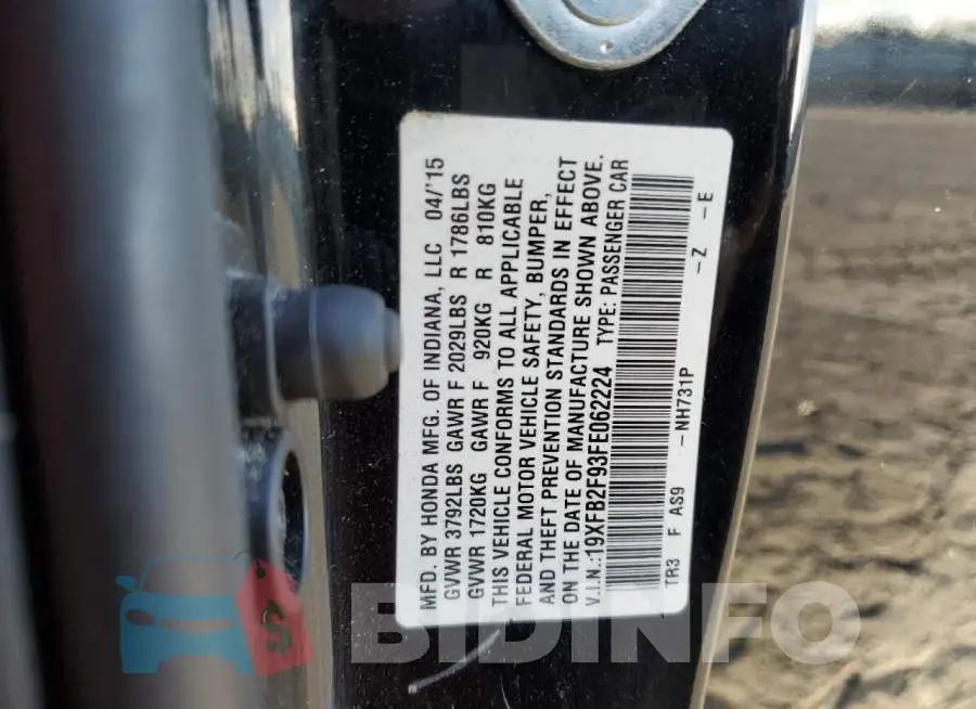 19XFB2F93FE062224 Photo# 12