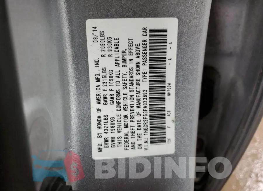 1HGCR2F53FA023892 Photo# 13