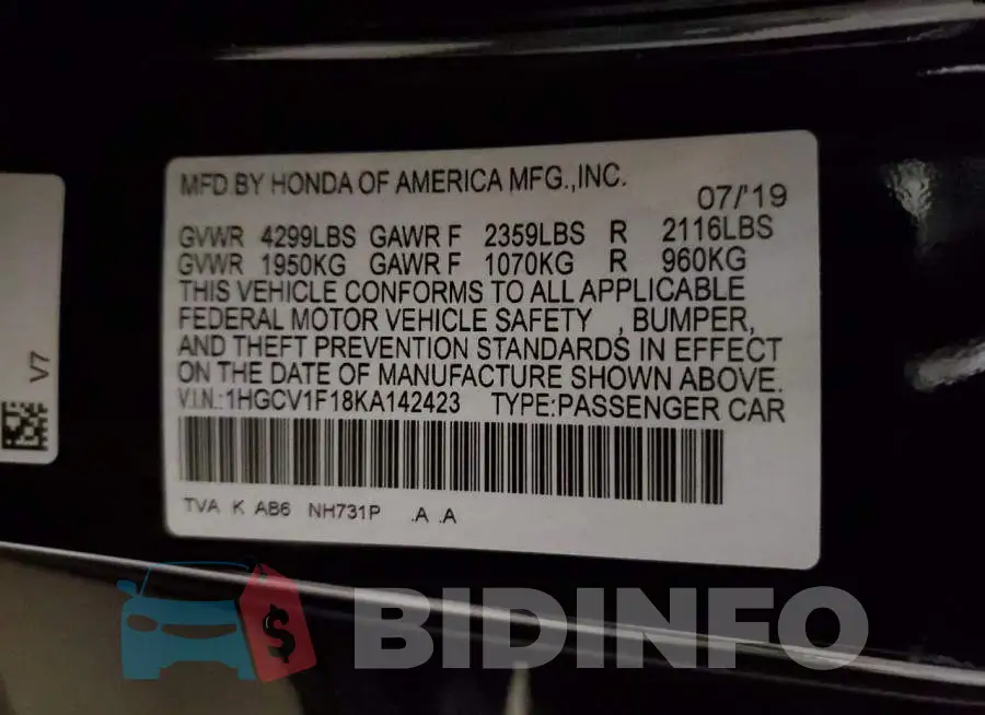 1HGCV1F18KA142423 Photo# 13