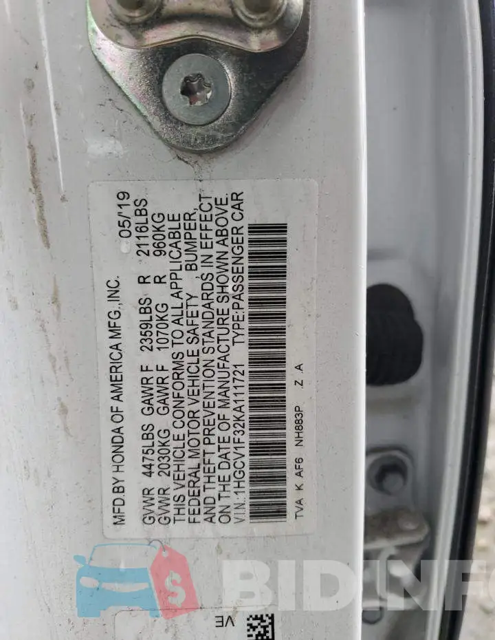 1HGCV1F32KA111721 Photo# 10