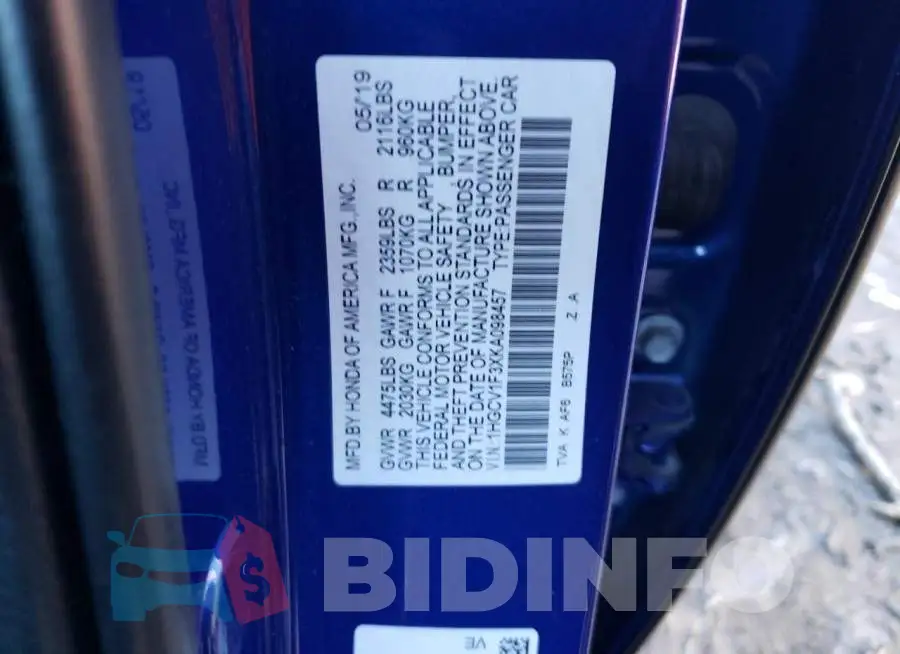 1HGCV1F3XKA098457 Photo# 12