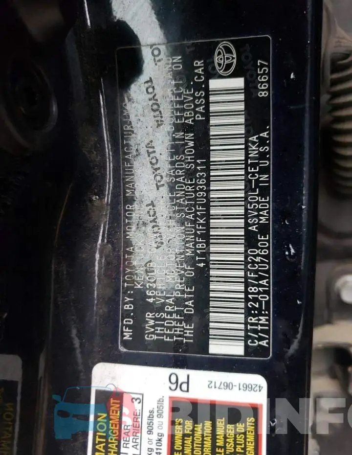 4T1BF1FK1FU936311 Photo# 12