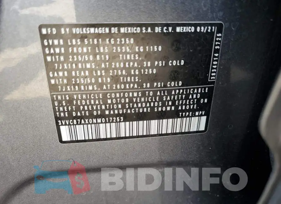 3VVCB7AX0NM017253 Photo# 10