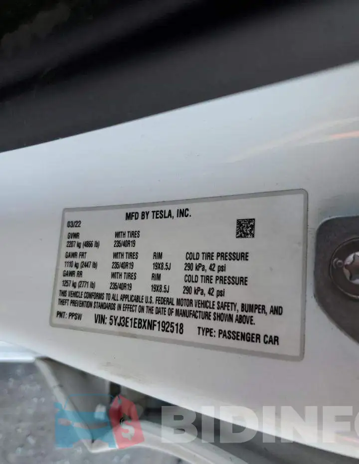 5YJ3E1EBXNF192518 Photo# 12