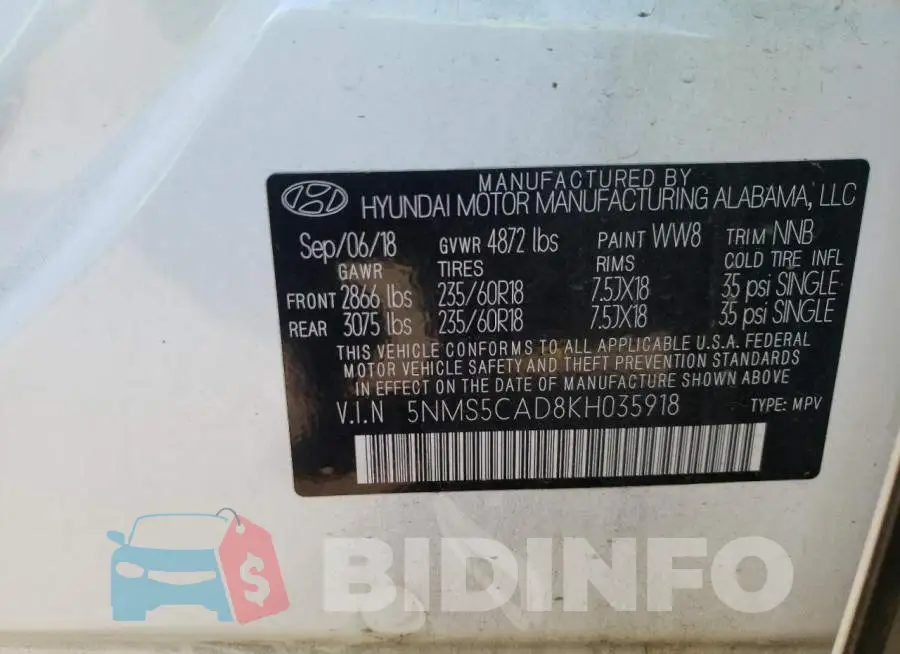 5NMS5CAD8KH035918 Photo# 14