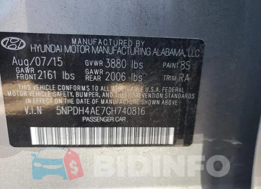 5NPDH4AE7GH740816 Photo# 10