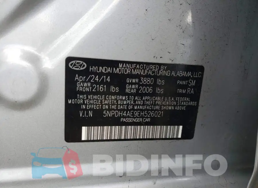 5NPDH4AE9EH526021 Photo# 12
