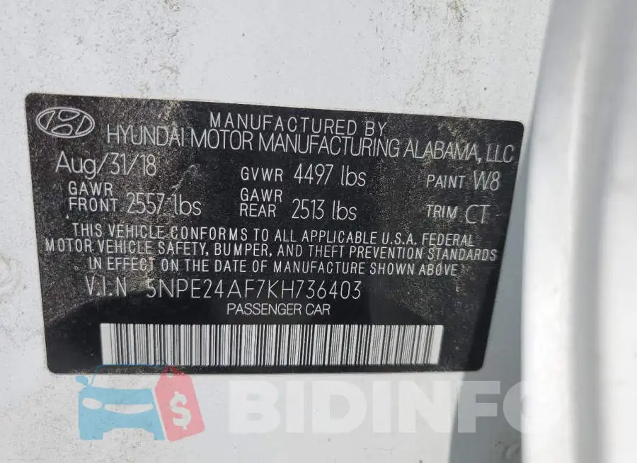 5NPE24AF7KH736403 Photo# 10