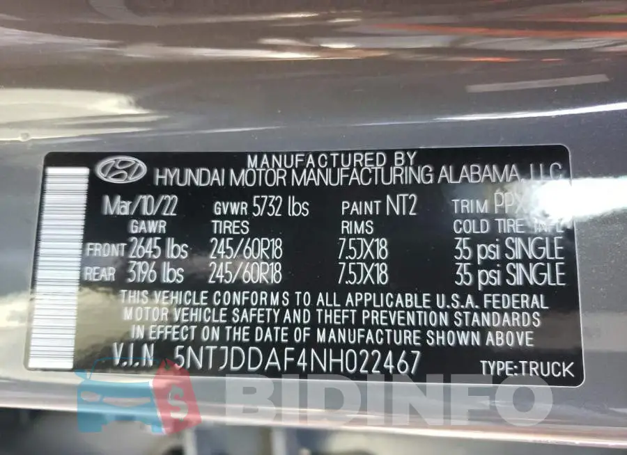 5NTJDDAF4NH022467 Photo# 10