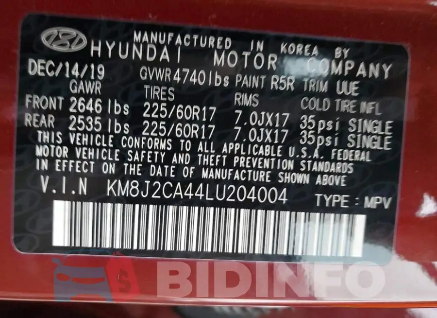 KM8J2CA44LU204004 Photo# 13