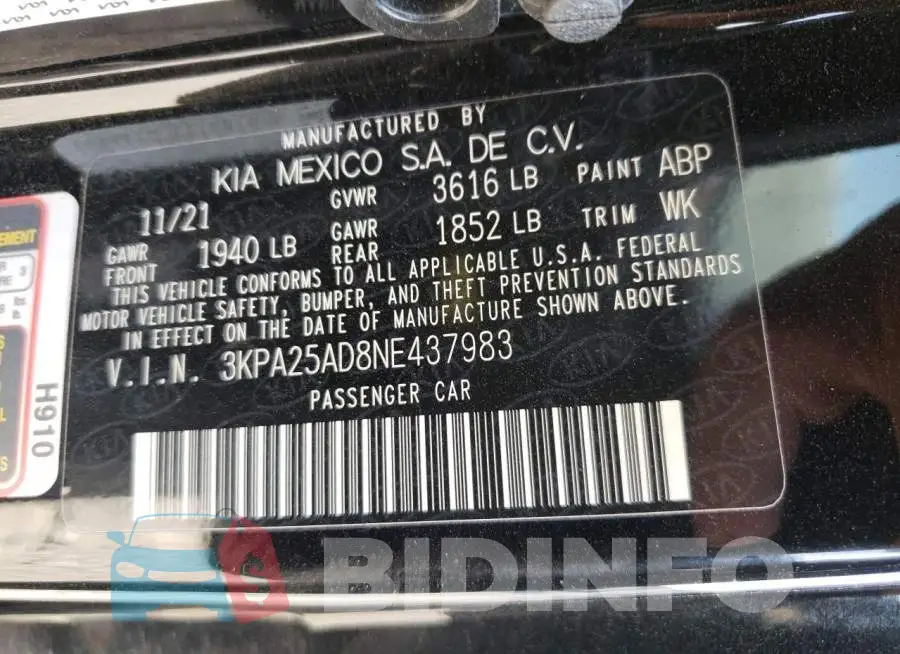 3KPA25AD8NE437983 Photo# 10