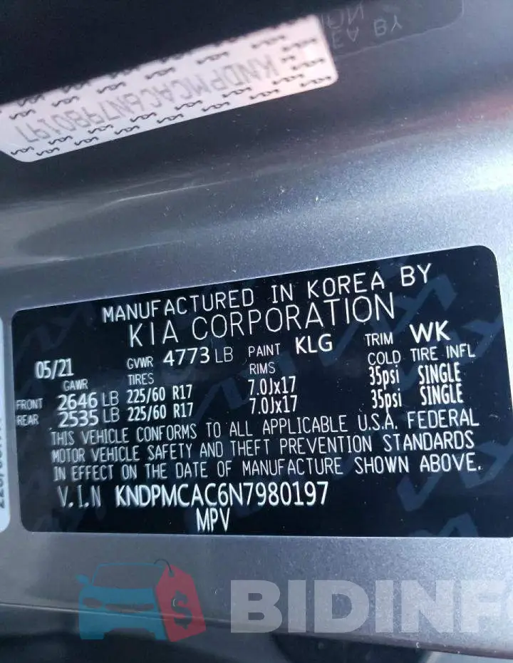 KNDPMCAC6N7980197 Photo# 10