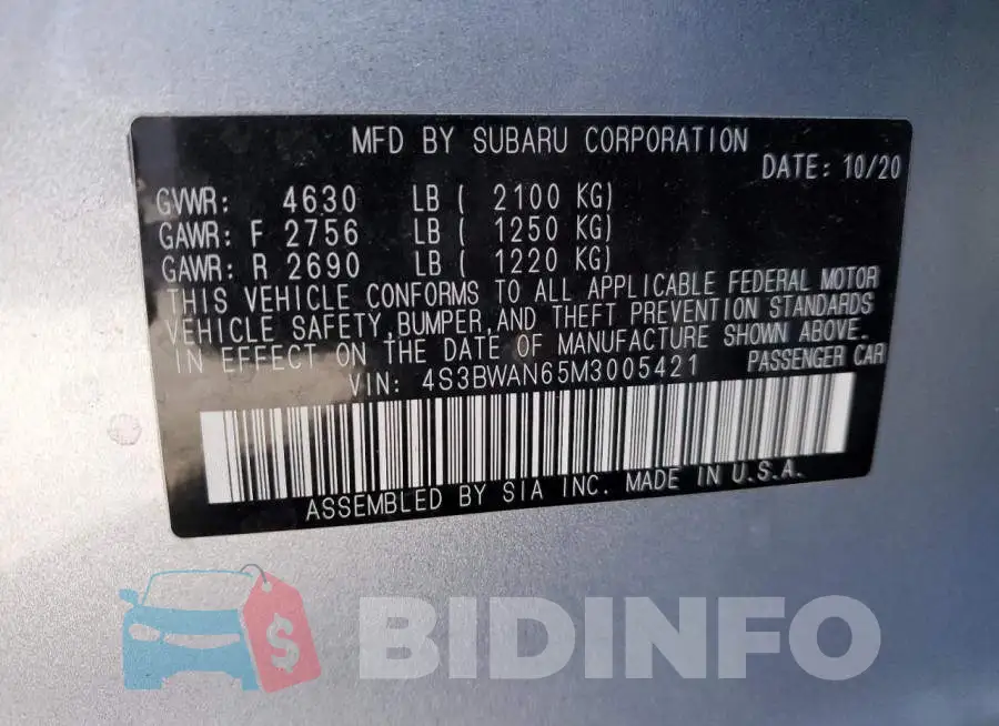 4S3BWAN65M3005421 Photo# 12