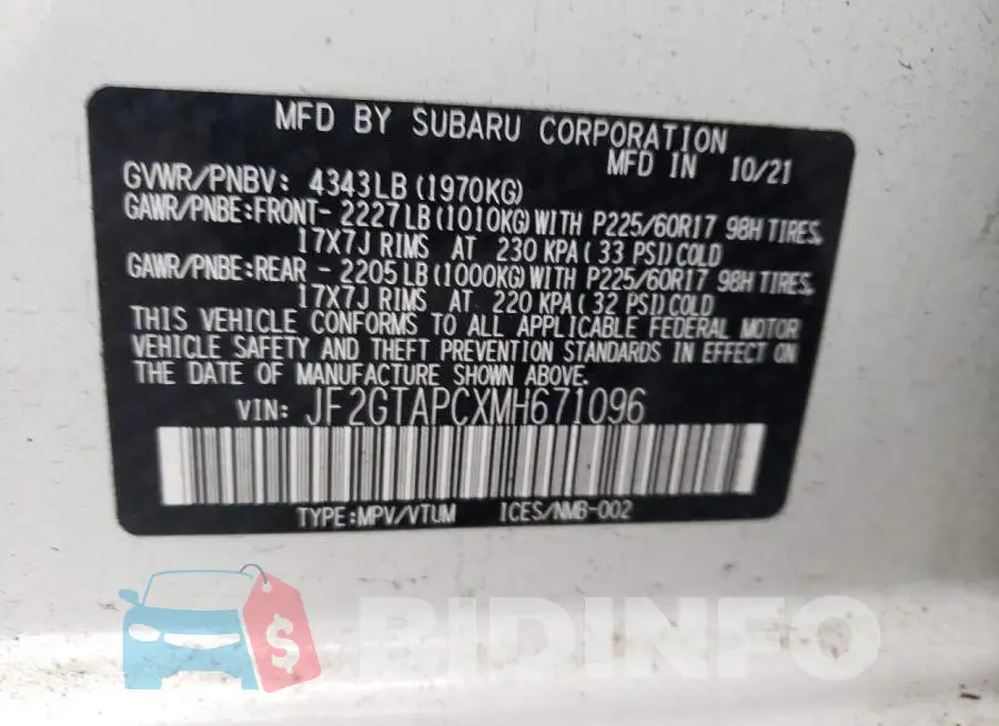 JF2GTAPCXMH671096 Photo# 13