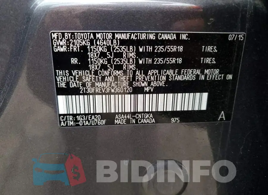 2T3DFREV3FW360120 Photo# 13