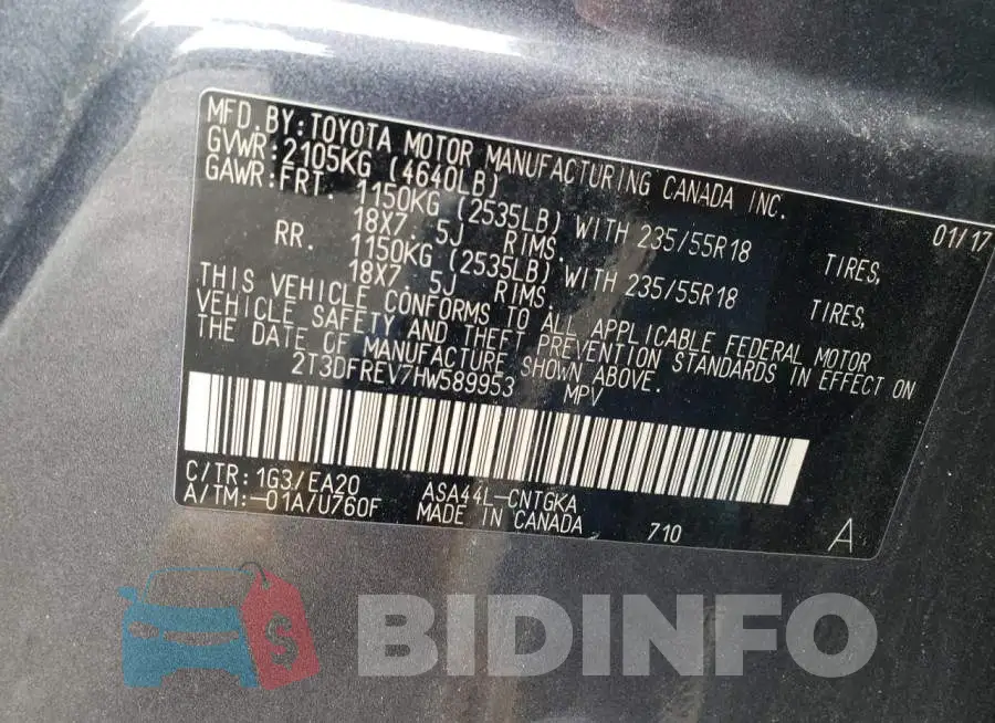 2T3DFREV7HW589953 Photo# 13