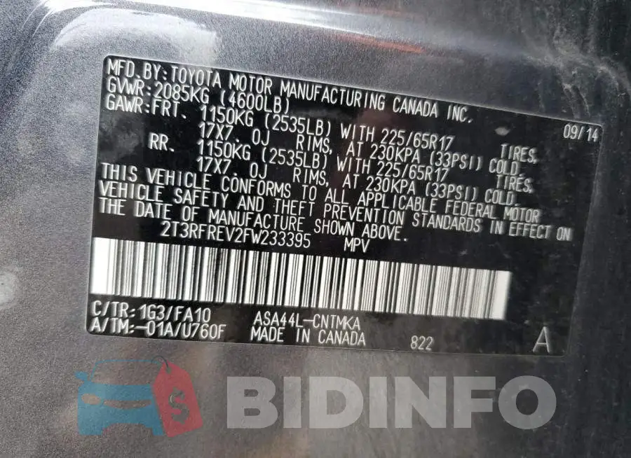 2T3RFREV2FW233395 Photo# 13