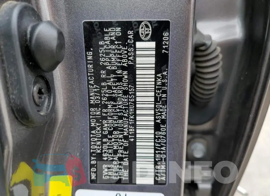 4T1BF1FK1HU765157 Photo# 10