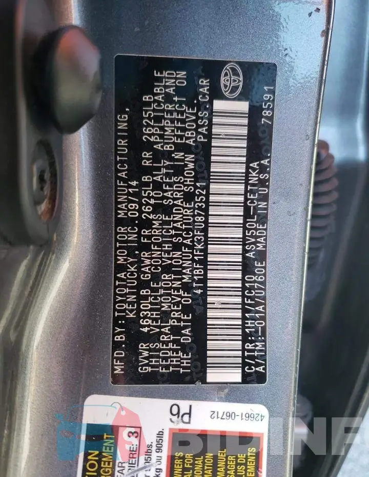 4T1BF1FK3FU873521 Photo# 10