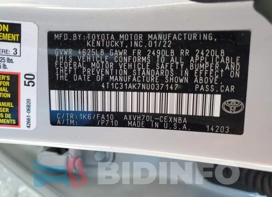 4T1C31AK7NU037147 Photo# 13