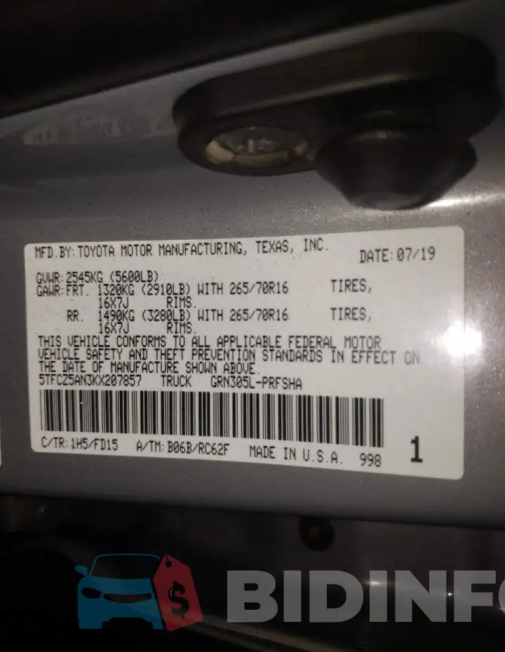 5TFCZ5AN3KX207857 Photo# 10
