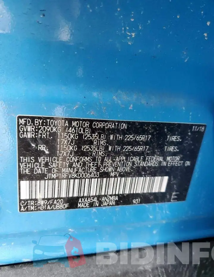 JTMP1RFV8KD006403 Photo# 14