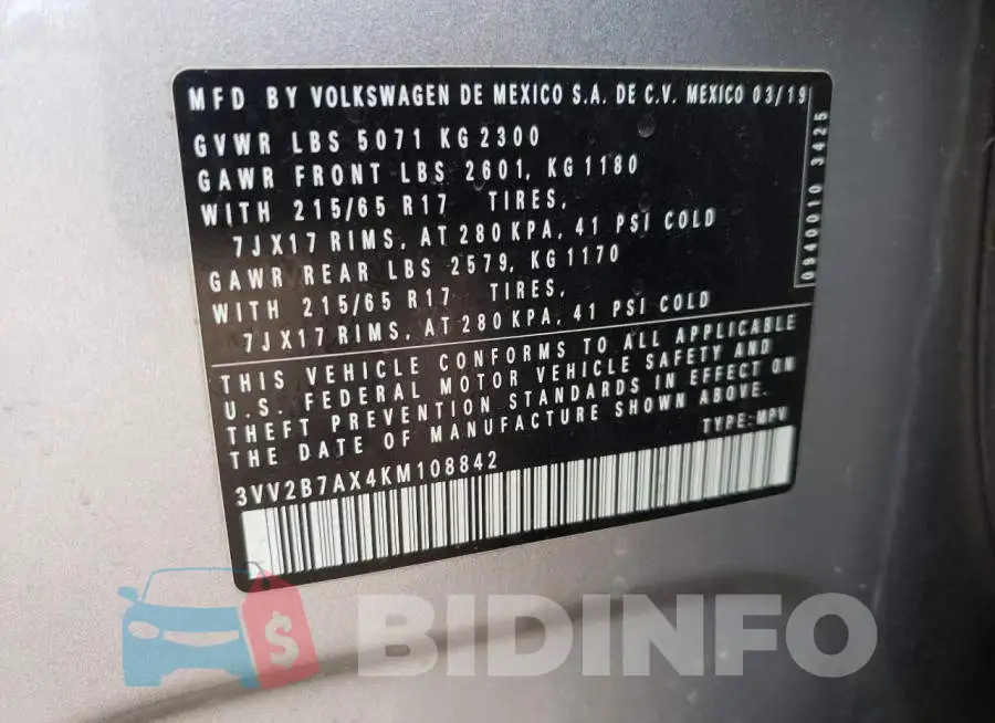 3VV2B7AX4KM108842 Photo# 13