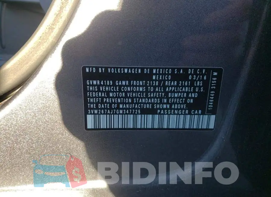 3VW267AJ7GM347725 Photo# 12