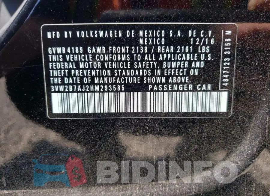 3VW2B7AJ2HM293585 Photo# 10