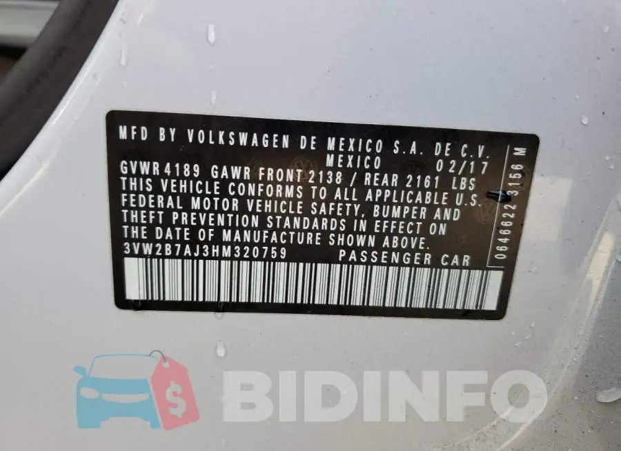 3VW2B7AJ3HM320759 Photo# 12