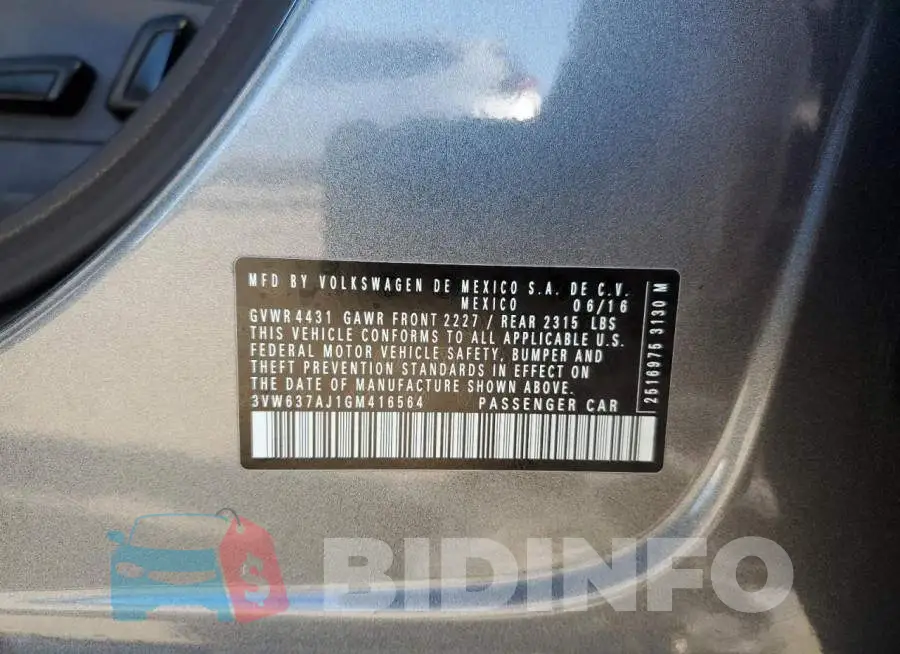 3VW637AJ1GM416564 Photo# 12