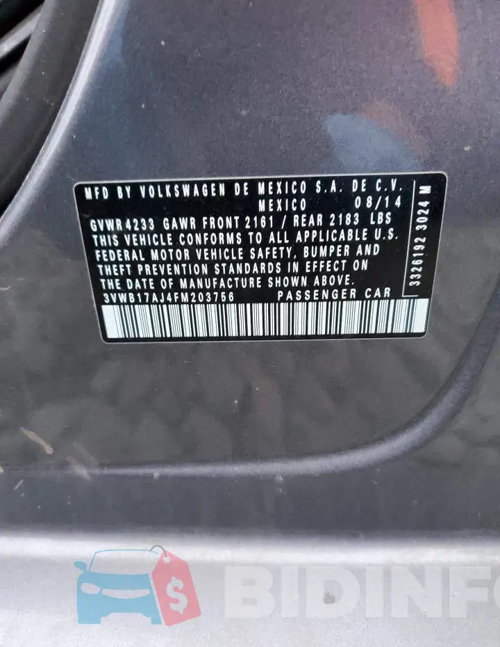 3VWB17AJ4FM203756 Photo# 12