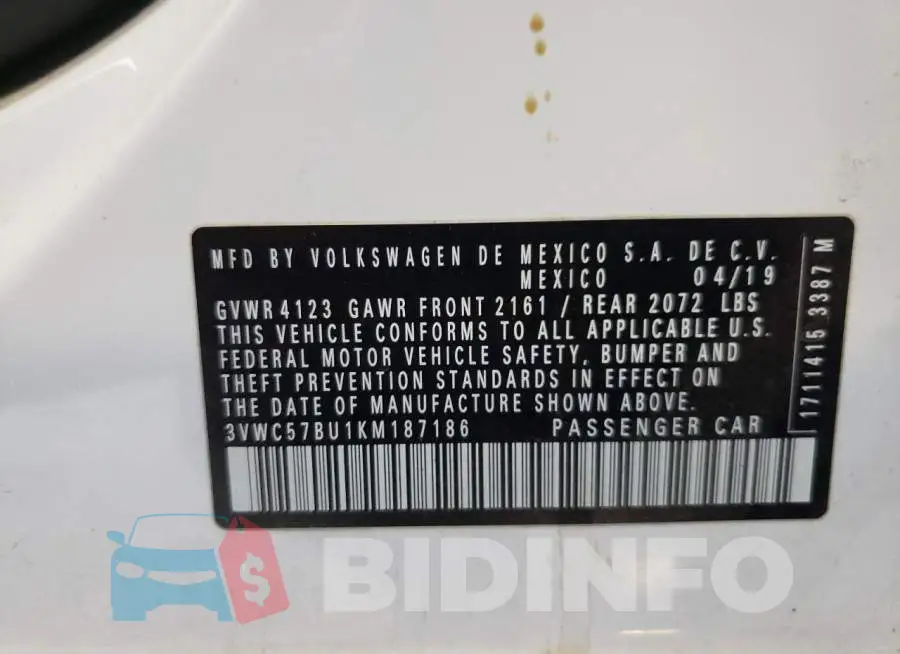 3VWC57BU1KM187186 Photo# 10