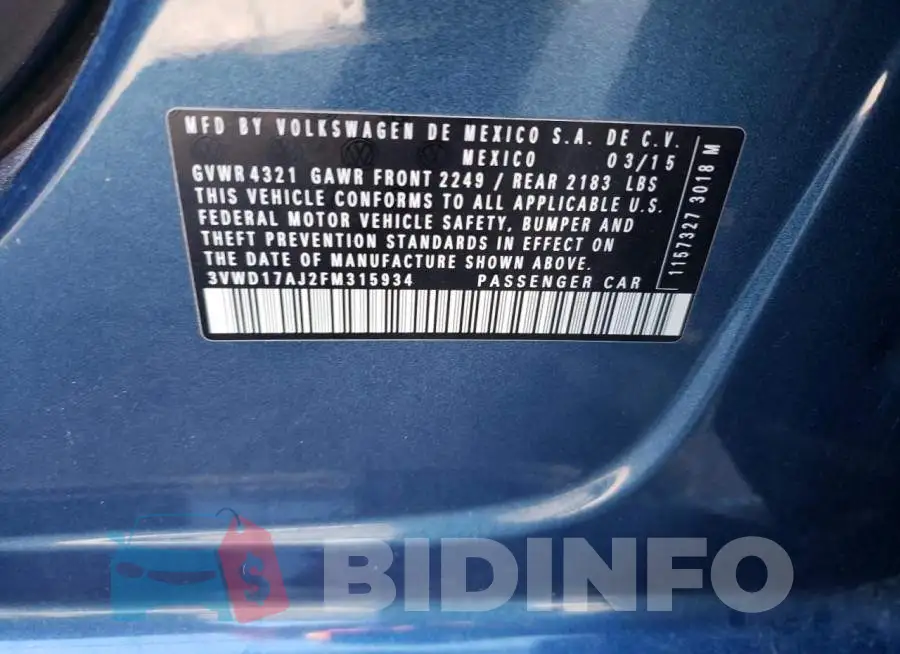 3VWD17AJ2FM315934 Photo# 12