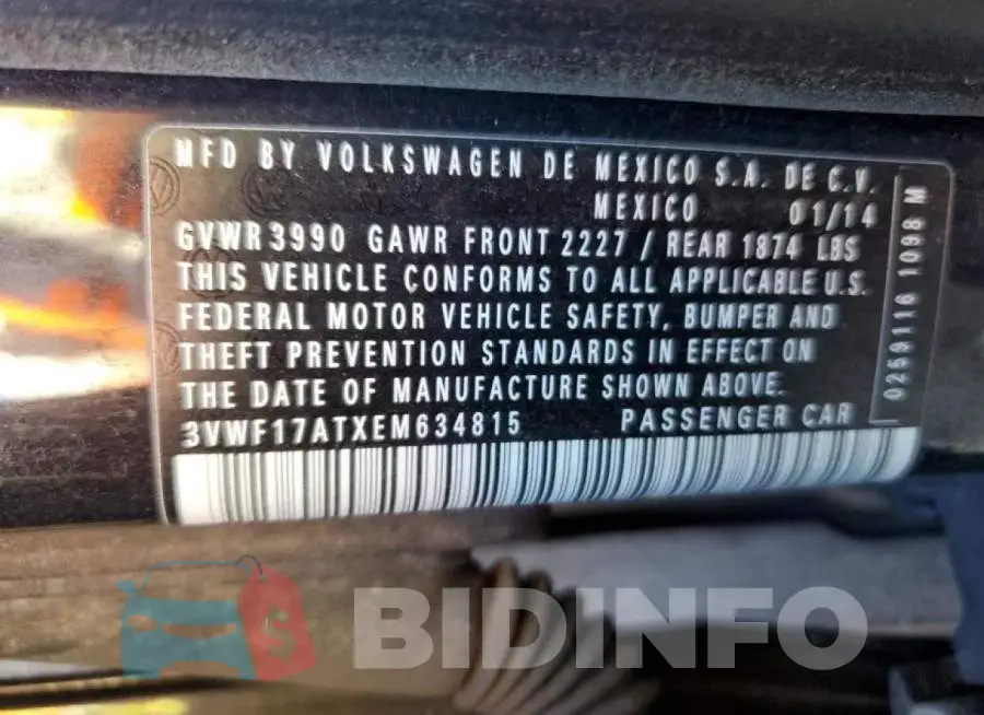 3VWF17ATXEM634815 Photo# 12
