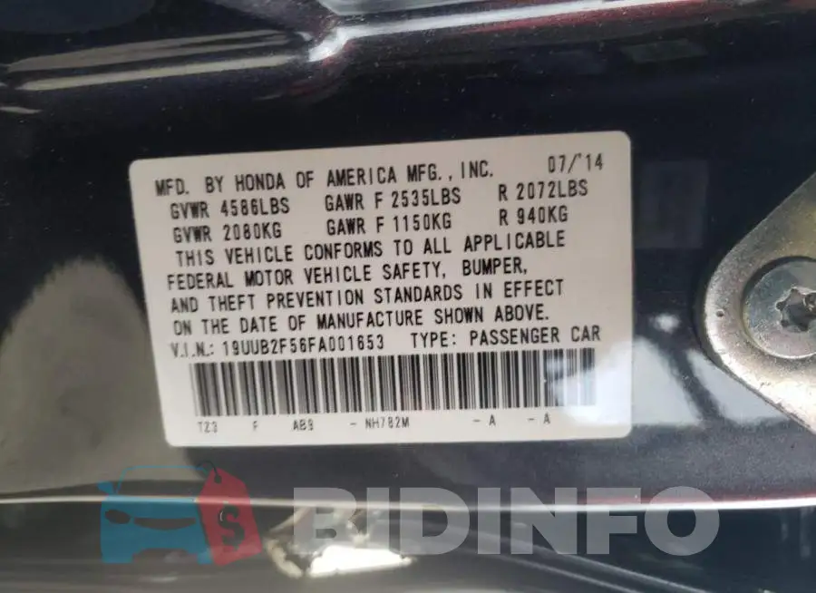 19UUB2F56FA001653 Photo# 12
