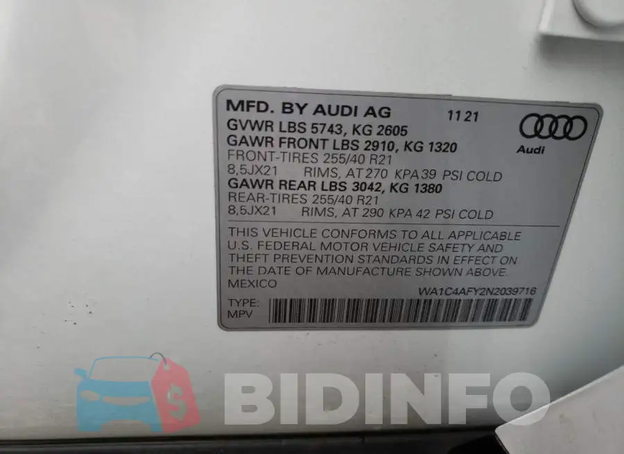 WA1C4AFY2N2039716 Photo# 14