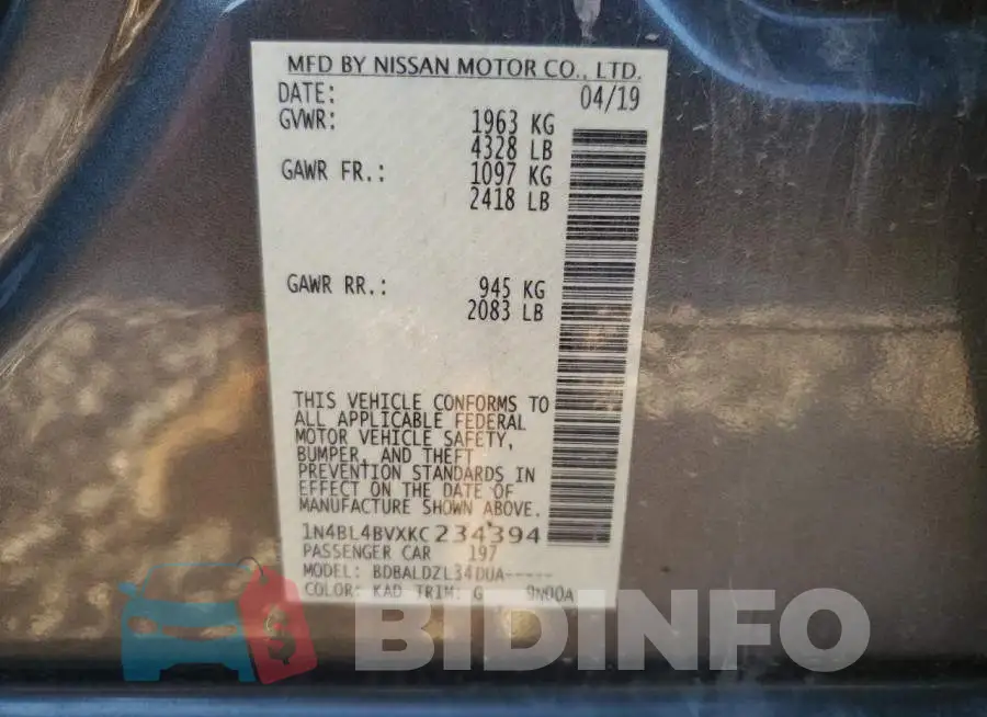 1N4BL4BVXKC234394 Photo# 12