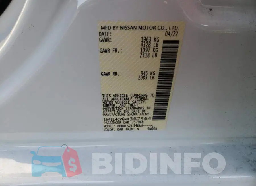 1N4BL4CV6NN367564 Photo# 12