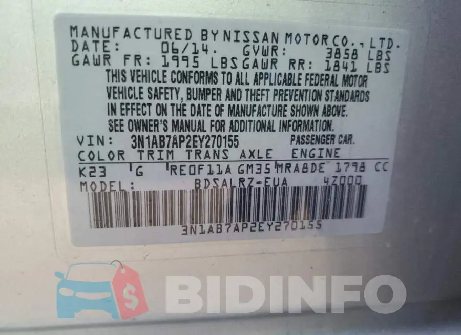 3N1AB7AP2EY270155 Photo# 12