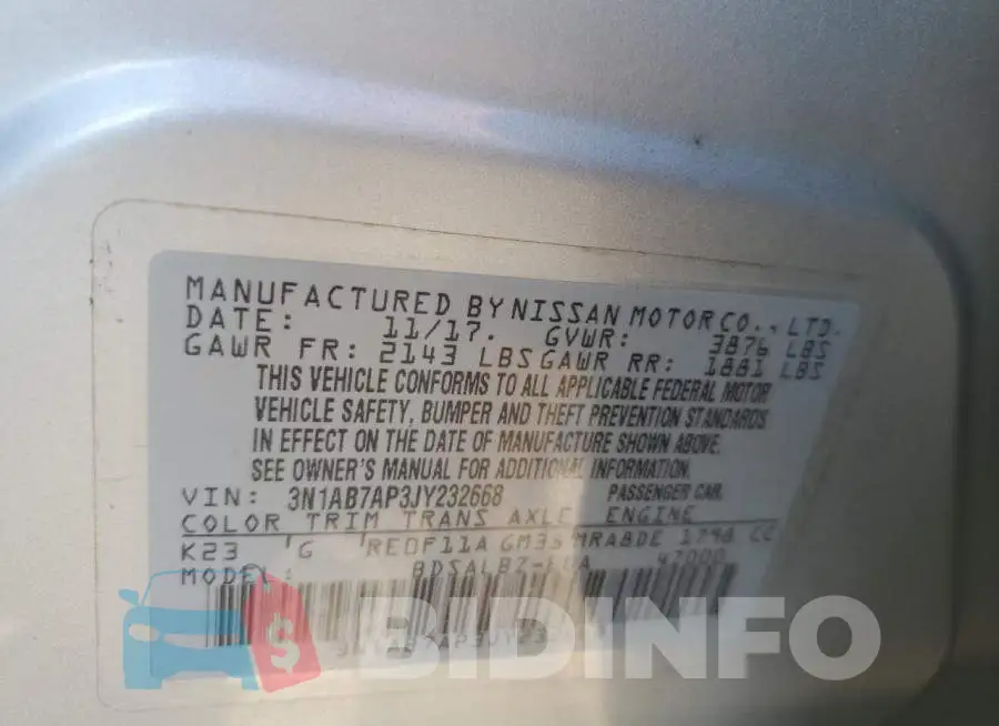 3N1AB7AP3JY232668 Photo# 10