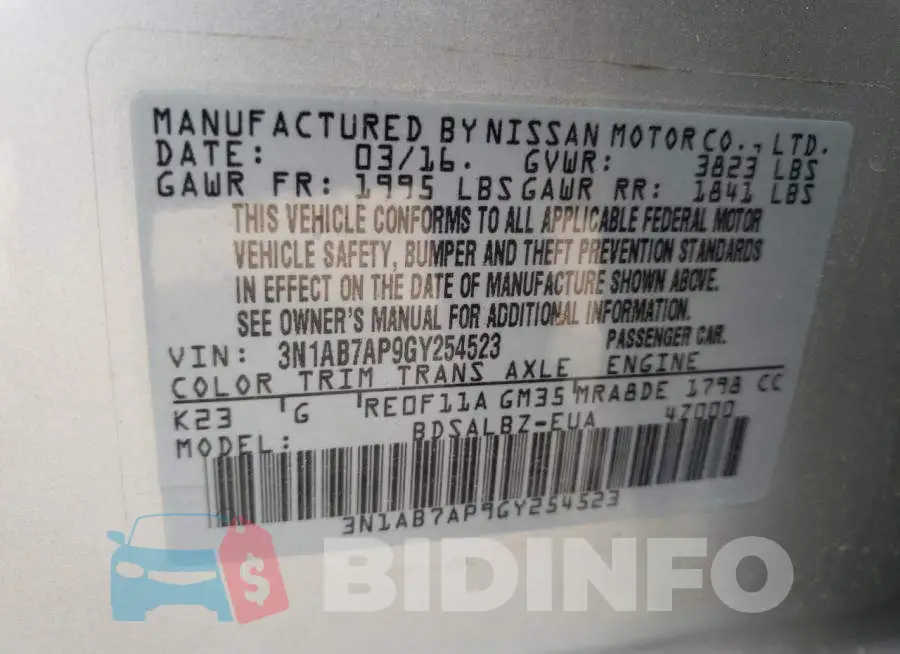 3N1AB7AP9GY254523 Photo# 12