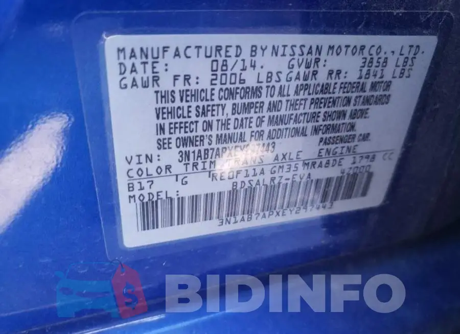 3N1AB7APXEY297443 Photo# 12